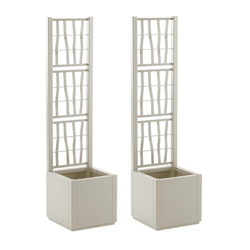 2 x Kreher® XL Rankgitter, Spalier mit Pflanzkasten aus robustem Kunststoff. In verschiedenen Größen und Farben. Top für Garten, Terrasse und Balkon! (Beige schmale Version)