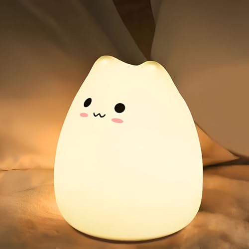 Image of Silicon New Cat Night Light, Portable Light with USB Cable Rechargeable, Tap Control & 7 Color Changing LED Light Perfect for Kids, Girls,Boys - Home Decor & Nursery & Gifts