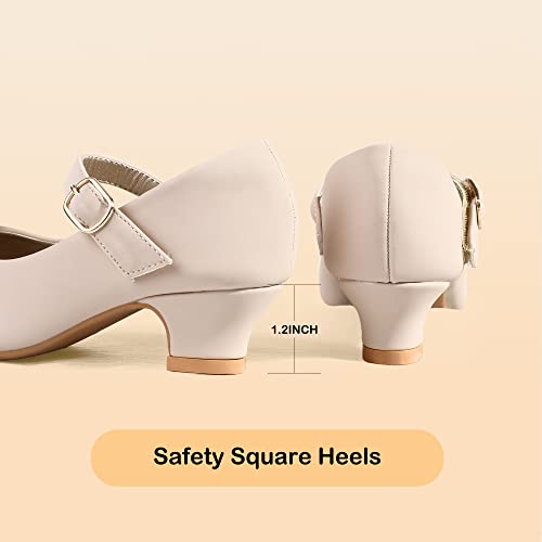 Pandaninjia Molly Girls Dress Shoes Mary Jane Heels Flower Wedding Party Back To School Pump Shoes For Toddler Little Kid (Nude Nubuck, 9 Toddler) #TOP4