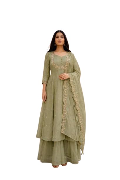 Grenen Vichitra Silk Kurta Skirt With Dupatta Set-picture-56