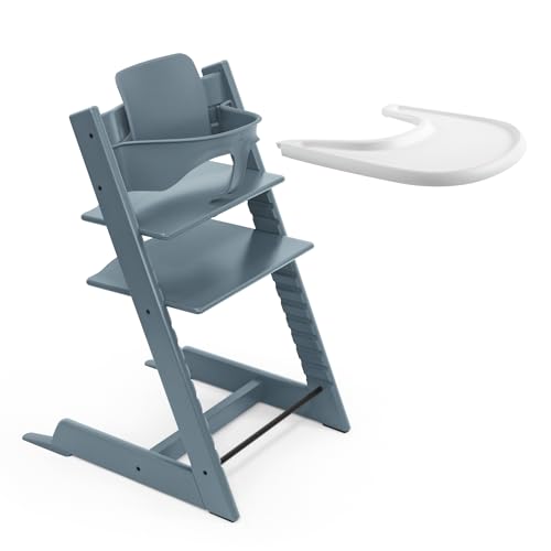 Seggiolone Stokke Tripp Trapp (Fjord Blue) Con Vassoio (Bianco) - Include Sedia, Baby Set 2 per...