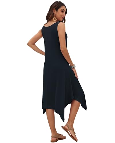 Image of AUSELILY Women's Summer Dresses Casual Sleeveless Midi Tank Beach Dress | Women's Asymmetrical Hem Sundress with Side Pockets, Great for Beach, Vacation & Daily Wear