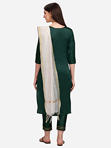 Image of VredeVogel Cotton Silk Blend Straight Embroidery Kurta Pant and Dupatta Set for Women