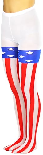 Image of ToBeInStyle Women's Superhero Superwoman American Flag Opaque Tights Costume Pantyhose