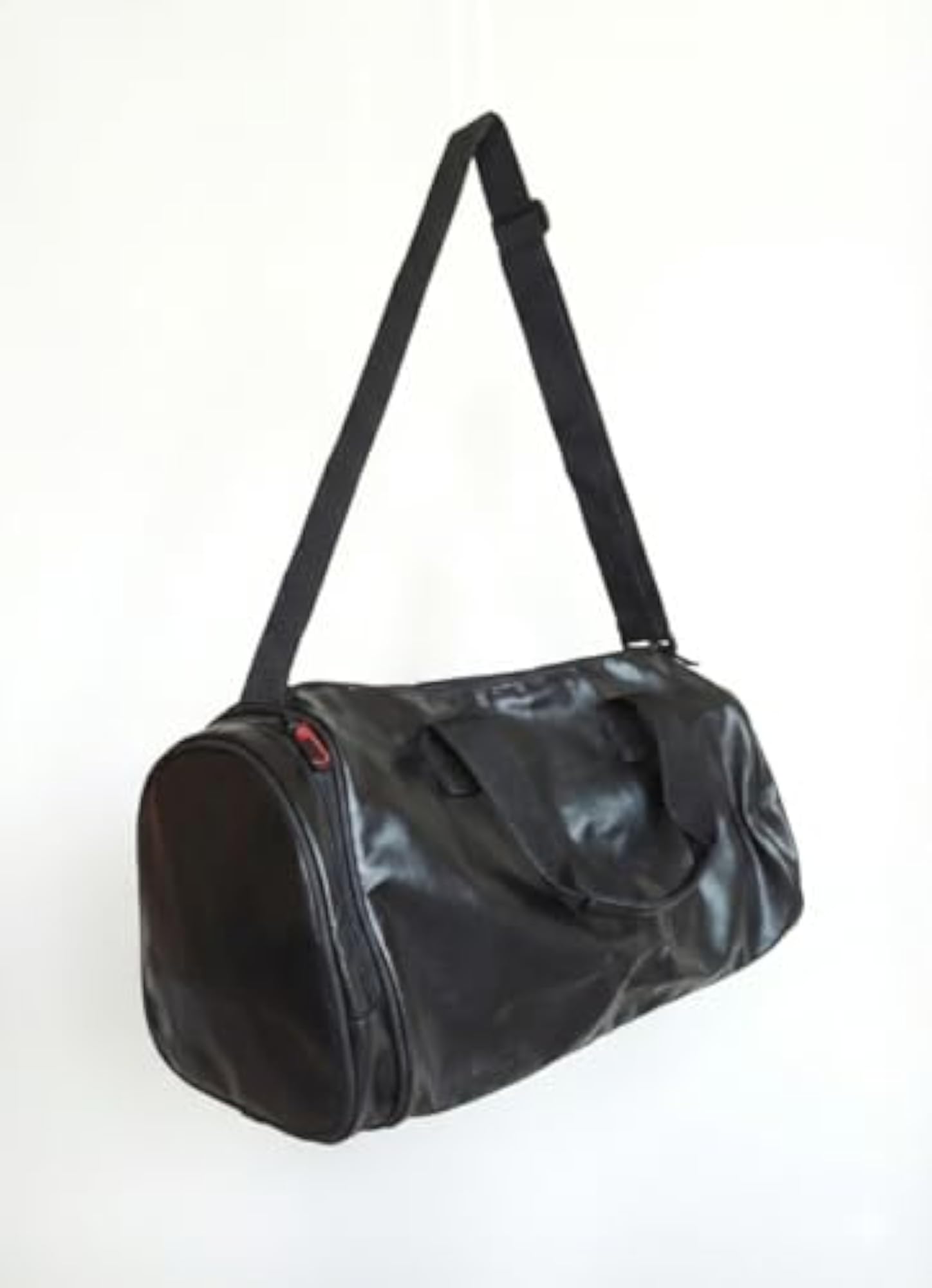 Black Waterproof Leather Duffel Bag with Adjustable Strap