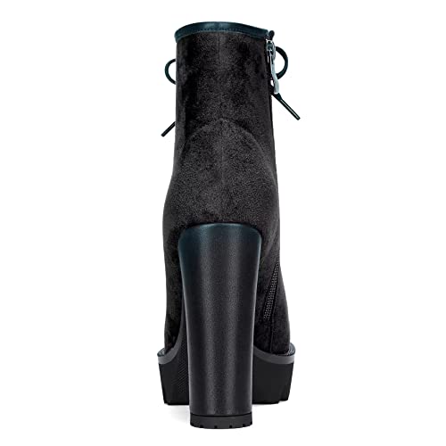 HDEUOLM Women High Chunky Block Platform Heel Round Toe Lace-up Zipper Ankle Boots Short Bootie Shoes4