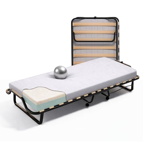 soluko Lit Pliant 80x200 avec Sommier à Lattes, Matelas en Mousse à Mémoire de Forme, Housse Anti-Poussière Incluse, Structure Robuste avec 4 roulettes –...