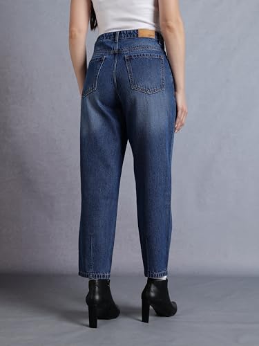 Image of INKD Women's Barrel Fit Jeans - 100% Cotton | High- Rise | Comfortable Fit | Casual Denims | Jeans for Women | Mom Fit Jean | Ankle Length Jean (Available in Plus Sizes)