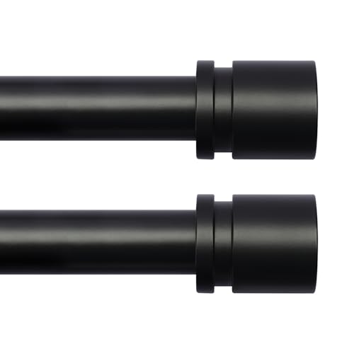 Image of Byondeth Curtain Rods for Windows 16 to 144 Inches 2 Pack Adjustable Length 1 Inch Diameter Window Curtain Rod with Aluminium Finials, Black
