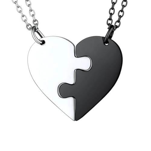 Collier puzzle coeur séparable personnalisé avec pierre de naissance pour couple