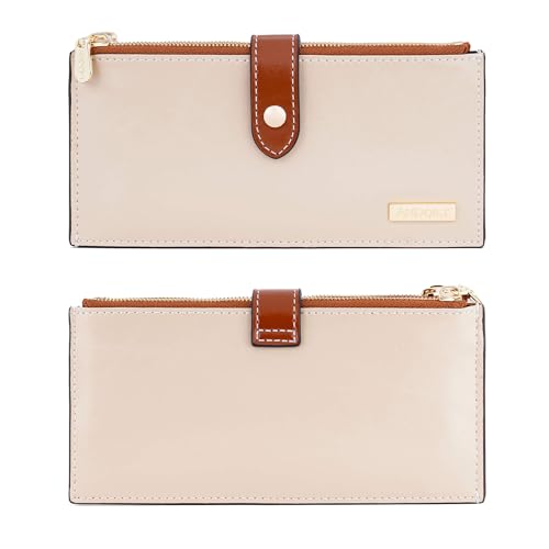 Image of ANDOILT Wallets for Women Genuine Leather Wallet RFID Blocking Bifold Multi Card Case Purse with Zipper Pocket Handbag