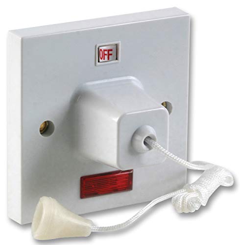 Pro Elec 17045 45A Pull Cord Ceiling Switch with Neon Indicator, 1.5m Cord Length