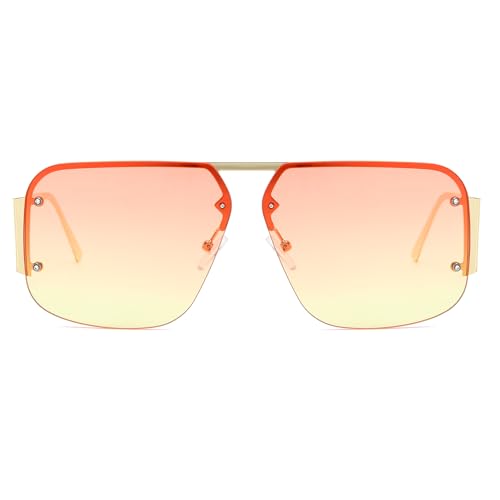 Trendy Aviator Sunglasses Mens Womens Metal Half Frame Shades Retro Oversize Square Sunglasses3