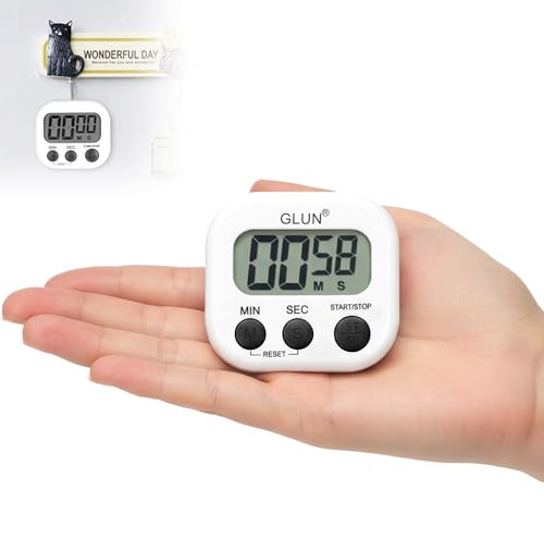 Image of GLUN Digital Kitchen Timer for Cooking, Pack of 1 Big & Clear Digits, Loud Alarm, Magnetic Back, Timer for Baking, Creating Food, White Body & Black Buttons (Random Color)