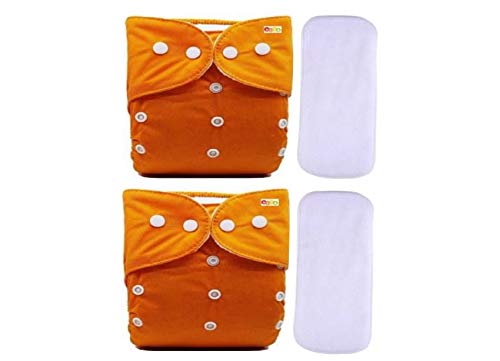 AlyaThe Cheeky Kidzz Baby Reusable Cloth Diapers Adjustable Nappies With 2 Bamboo Microfiber Wet-Free Insert Pads (0-24 Months,3-16KG) (PACK OF 2, ORANGE,ORANGE)
