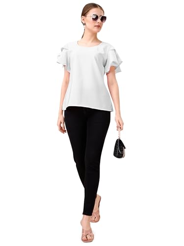 Image of Mehrang Women's Solid Ribbed Crop Tank Top Ribbed Tops for Women V-Neck 3 /4th Balloon Sleeves