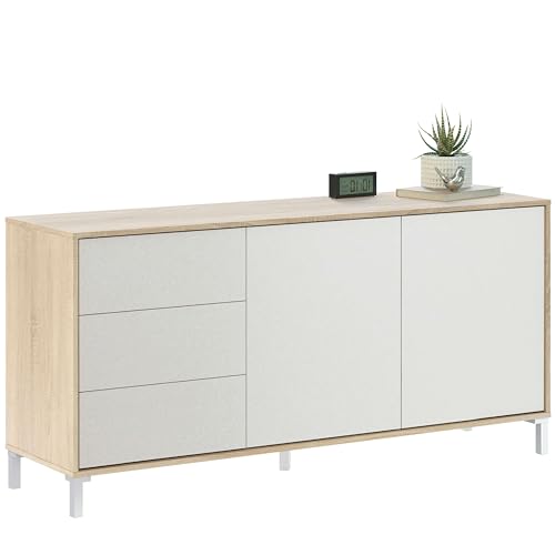 Habitdesign Aparador 2 Puertas + 3 Cajones, Buffet, Modelo Brooklyn, Acabado Roble Canadian y Blanco...