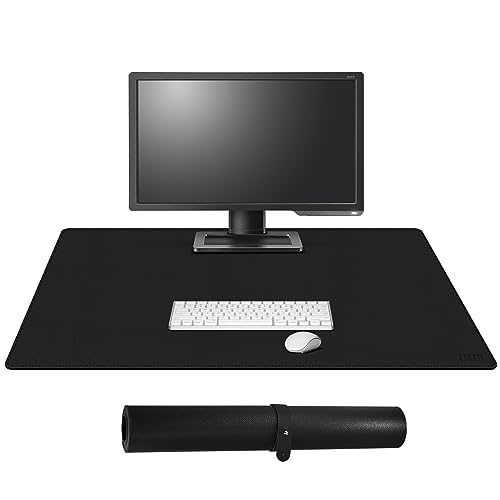 Cacoy 90x50 cm Alfombrilla de Escritorio de Cuero PU, Gaming Alfombrilla de ratón Gran, Impermeable Protector de Escritorio para Juegos de Oficina y Hogar (Negro)