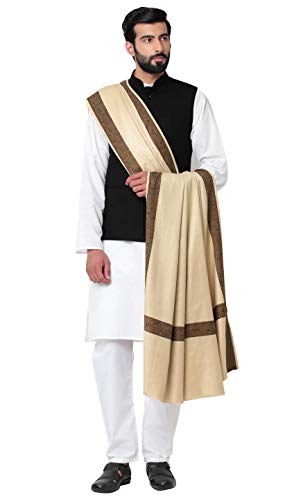 Image of Weavers Villa Men's Woven Border Woollen Lohi Meditation Shawl Wrap