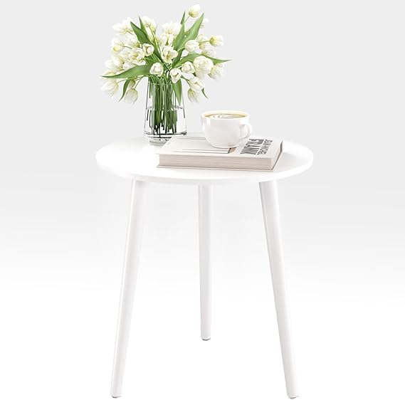 Image of End Table Wooden Side Table Foldable Round Shaped Side Table /Tea Coffee Breakfast Table Modern Living Room,or Apartments (Full White)
