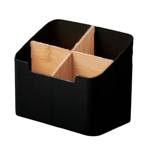 Soporte para control remoto: organizador de escritorio, estante de almacenamiento remoto de TV, soporte de mesa de 4 ranuras, compartimento de madera ABS que añade un estilo y separadores