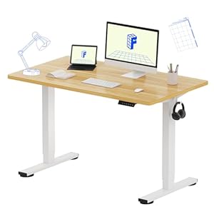 FLEXISPOT EN1 One Piece Standing Desk, 48 x 24 Inches Height Adjustable Desk Electric Stand up Desk Home Office Table for Computer Laptop (White Frame + Maple Desktop)