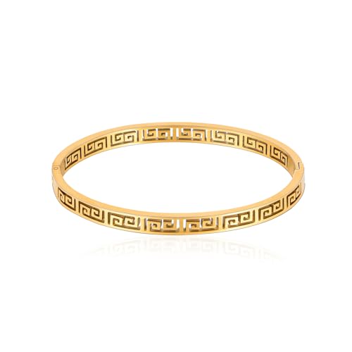MILAKOO 4/6/8MM Greek Key Meander Bracelet Oval Stainless Steel Bangle Cuff Gifts for Women Men