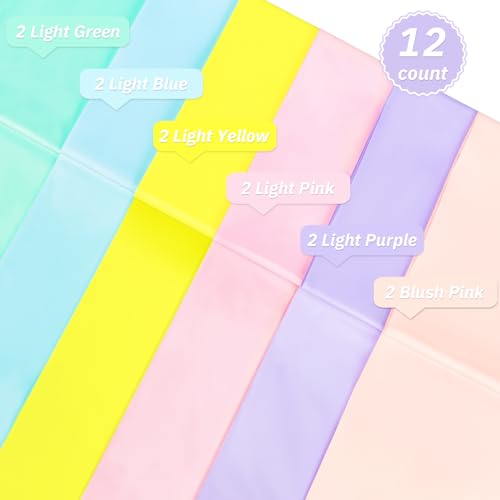 Image of 12 Pack Pastel Color Tablecloths, Pastel Plastic Table Cloths for Parties, 6 Color Pastel Party Decorations Set for Girls Birthday, Unicorn and Ice Cream, Baby Shower, Wedding Party, 54 x 108 Inch