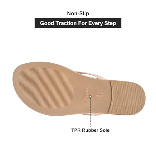 Image of mazeskin Women's Memory Foam Comfortable Flat Thong Sandals Dressy Summer Beach Leather Slide Flip Flops