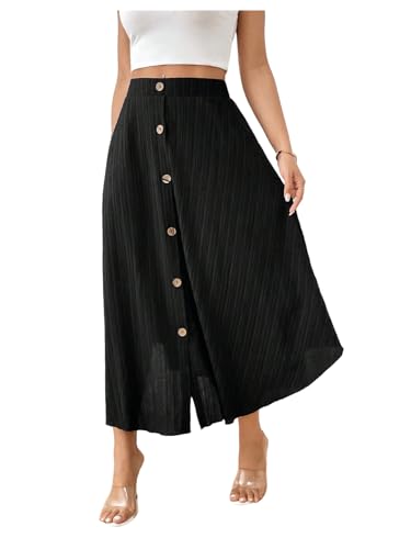 SweatyRocks Women's A Line Skirts High Waist Button Front Flared Midi Skirts Work Outfits