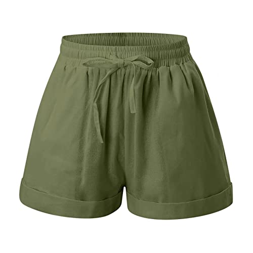 Leinenshorts Damen Leinen Kurze Hose Tunnelzug Bermuda Shorts Sommershorts...