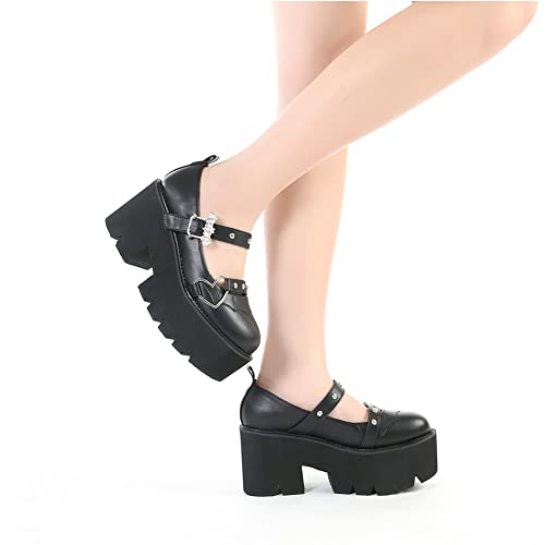 Tscoyuki Women's Platform Ankle Strap Chunky Heels Pumps, Cute Mary Jane Wedges Gothic Shoes2