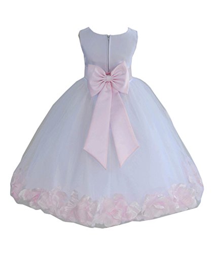 White Tulle Rose Petals Flower Girl Dress Tulle Dress Christening Dress 302T 10