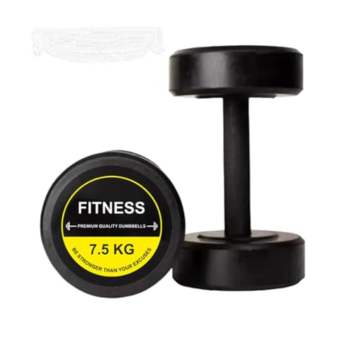 FITRXX Round Shape Rubber Dumbbells set for men and women| Weights for home workout| Home gym dumbbell set| 7.5kg dumbbells set of 2 (pair) | Full body and muscle workout| Rubber dumbbell set (Yellow)