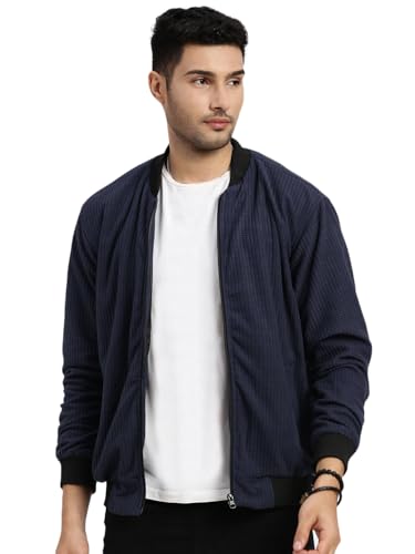 Image of SHOWOFFFF Men Solid Bomber Jacket | Mock Collar Full Sleeves Nylon Jacket for Mens | Slim Fit Regular Length Jacket for Men's