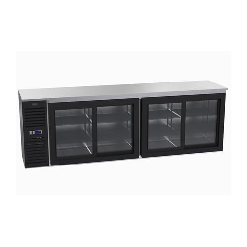 FSE SD108 Sliding Door Refrigerated Back Bar Storage Cabinet, Two-Section, 108"W x 24"D, (31) 12 oz Bottle Capacity, Side Mounted self-contained Refrigeration, (4) Sliding Glass Doors