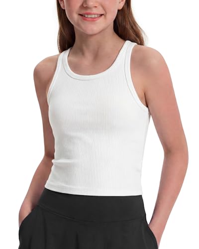 Stelle Girls Tank Tops Kids Athletic Tank Top High Neck Crop Tops for Girl White S