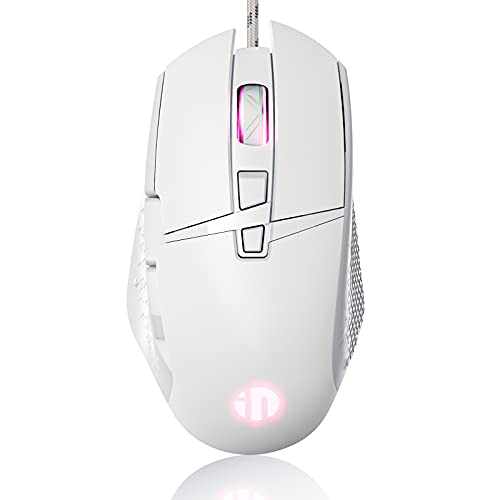 Wired Gaming Mouse,Inphic Computer Mouse with RGB Color Backlit,8 Programmable Buttons,Up to 4800 DPI,Ergonomic USB Wired mice,Optical Mouse for Laptop,Computer,PC,MacBook(White)