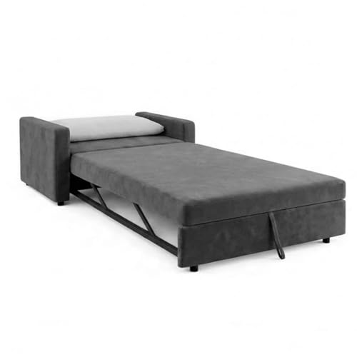 Image of SOCOZI Enrique 1 Seater Sofa Cum Bed | Soft Velvet Suede Fabric | Modern Convertible Design | Plush Comfort Seating for Living Room (Dark Gray)