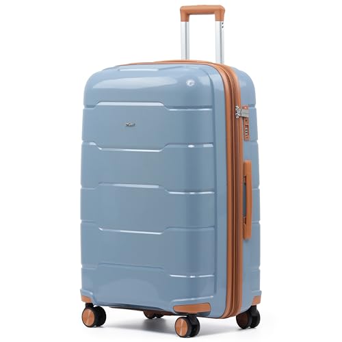 CRUW Large 28" Checked Luggage 77x51x32cm + Expandable Hold Baggage (114/121 Liters) Polypropylene Suitcase TSA Approved Lock 8 Silent Spinner Wheels Lightweight Suitcases Airline-Approved Travel