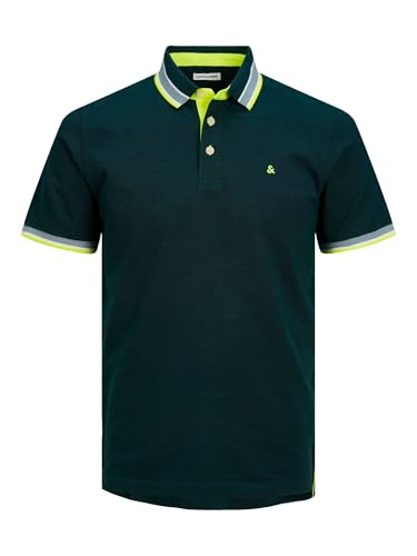 JACK & JONES Camisa Polo Ajustada Hombre JJEPAULOS Lisa Verano Manga Corta Algodón Piqué Talla Grande., Color:Verde Neón, Size:3XL