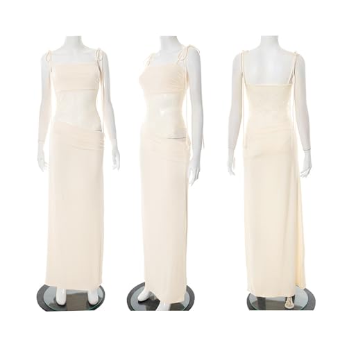 Image of Unybwonn Lace Maxi Dress Sexy Sheer Sleeveless Bodycon Mesh Long Dresses Cut Out Spaghetti Strap Wedding Guest Dress