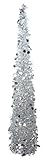 Pop Up Lighted Tinsel Tree - Silver with Lights, Christmas Pull Up Tree 5 Feet High - Battery Operated with Timer