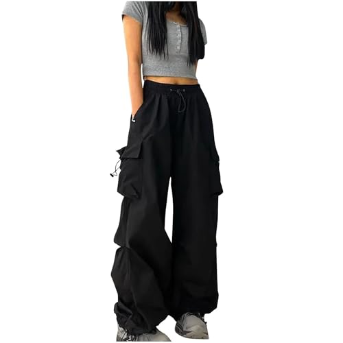 High Waisted Cargo Pants Women, Parachute Pants Drawstring Elastic Waist Baggy Straight Leg Jogger Pants