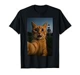 cat selfie with alien with white eyes funny for kids adults maglietta