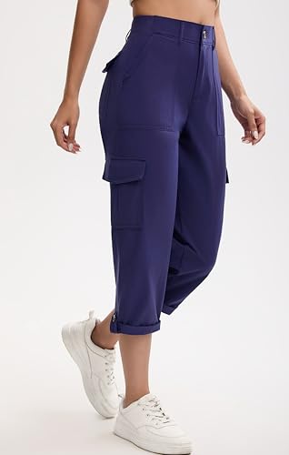 Oalka Women's Cargo Capri Pants Relaxed Fit Knit Waist Cropped Pant Casual Hiking Capris3