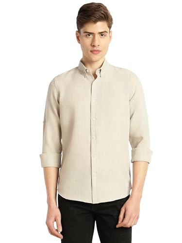 Image of Thomas Scott Men's | Solid | Textured Fabric | Full Sleeve | Slim Fit | Polyester-Blend | Spread Collar | Casual Shirt