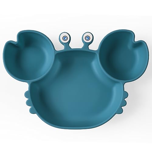 Weinsamkeit Baby Teller, Silikon Kinderteller mit Saugnapf Rutschfest, Silikon Babygeschirr Rutschfest mit Saugnäpfen, BPA-Frei, FDA-geprüft, Spülmaschinen-und mikrowellengeeignet (Blau)