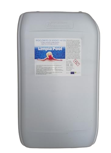 Cloro Liquido Ipoclorito di Sodio 14-15% Limpia Pool Tanica 25 kg Potente Uso Piscine, Pulizia Industriale