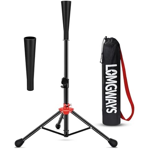 FDLS Baseball Batting tee for Adults and Youth Teens, Portable Tripod Stand Base Tee Easy Adjustable Height 26 to 39 inches for Hitting Training Practice, with Carrying Bag (Black and Rubber top) Cover